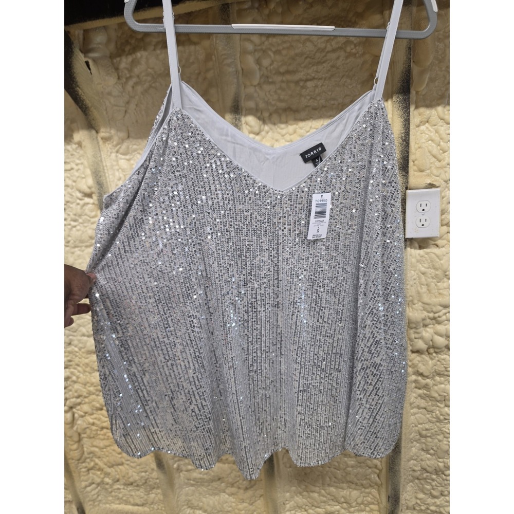 Torrid Sophie Silver Sequined Swing Cami Lined Glam Party Cami Size 4X NWT